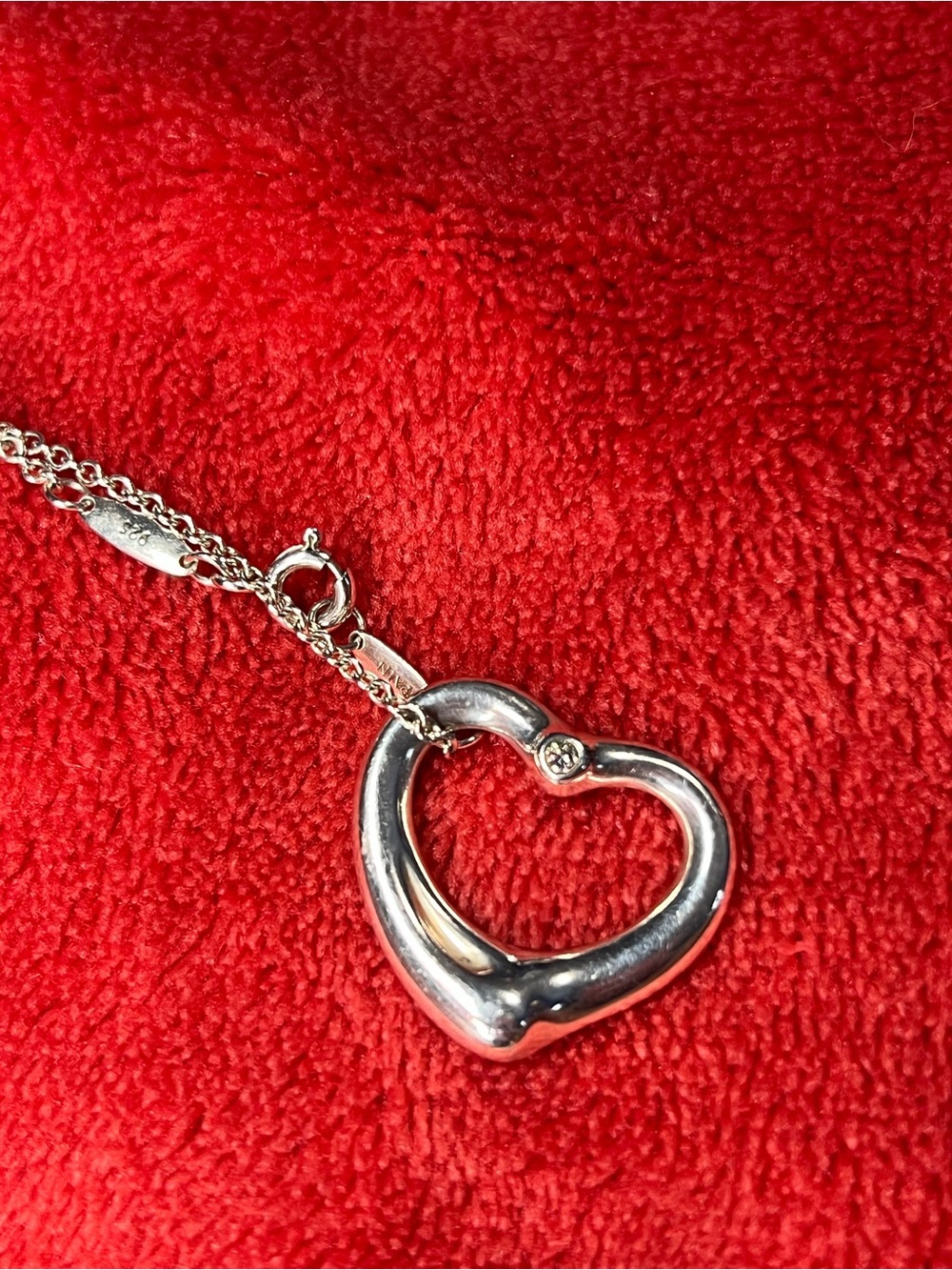 Authentic Tiffany & Co Elsa Peretti Open Heart Diamond Necklace 925 - Picture 9 of 12